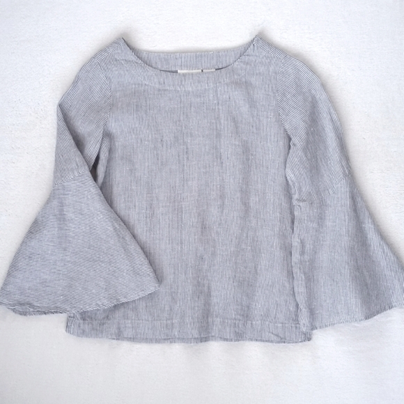 Cynthia Rowley 100% Linen Blue & White Pinstripe Bell Sleeve Top M - Picture 6 of 10